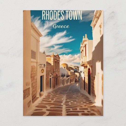 ヴィンテージロードズタウンギリシャ旅行アート ポストカード (正面)