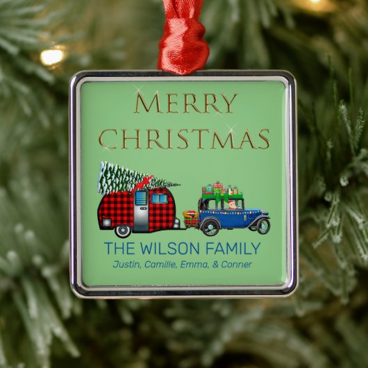 ヴィンテージロードトリップサンタグリーン メタルオーナメント (ツリー)