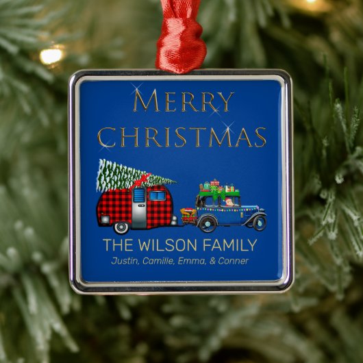 ヴィンテージロードトリップサンタブルー メタルオーナメント (ツリー)