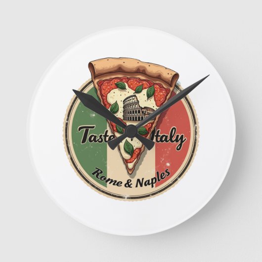 ヴィンテージローマとナポリピザのイタリア国旗 ラウンド壁時計 (正面)