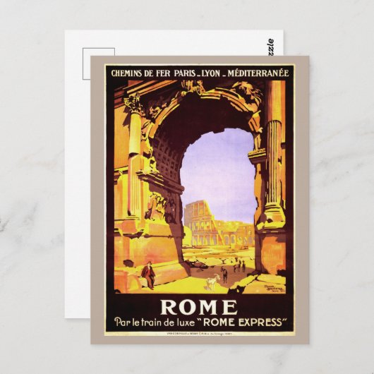 ヴィンテージローマイタリアトラベルバイトレインツーリズム ポストカード (正面/裏面)