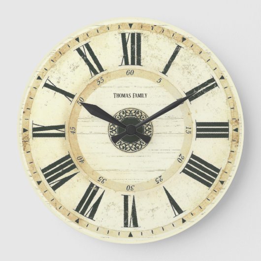 ヴィンテージローマ素朴数字農時計 ラージ壁時計 (正面)