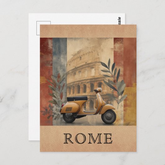 ヴィンテージローマItalyスクーターコロッセウムトラベル ポストカード (正面/裏面)