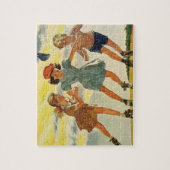 ヴィンテージローラスケートで滑るおもしろい少年少女 ジグソーパズル (縦)