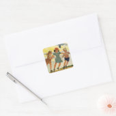 ヴィンテージローラスケートで滑るおもしろい少年少女 スクエアシール (封筒)