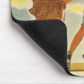 ヴィンテージローラスケートで滑るおもしろい少年少女 マウスパッド (コーナー)