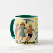 ヴィンテージローラスケートで滑るおもしろい少年少女 マグカップ (正面左)