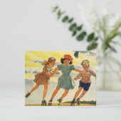 ヴィンテージローラスケートで滑るおもしろい少年少女 招待状 (スタンド正面)