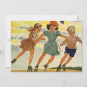 ヴィンテージローラスケートで滑る子供誕生日パーティー 招待状 (正面)