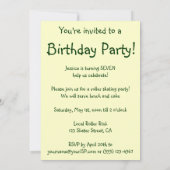 ヴィンテージローラスケートで滑る子供誕生日パーティー 招待状 (裏面)