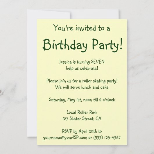 ヴィンテージローラスケートで滑る子供誕生日パーティー 招待状 (裏面)