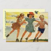 ヴィンテージローラスケートで滑る子供誕生日パーティー 招待状 (正面/裏面)