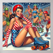 ヴィンテージローラーガールイラストレーション ポスター (正面)