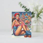 ヴィンテージローラーガールイラストレーション ポストカード (スタンド正面)