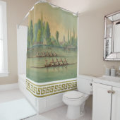 ヴィンテージローワーズクルーレースボートレースギリシャ鍵ボーダー シャワーカーテン (インサイチュ)