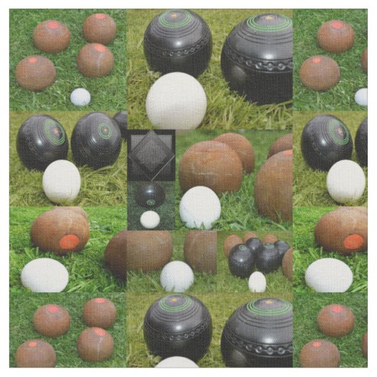 ヴィンテージローンボウル写真コラージュ ファブリック (クローズアップ)