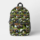 ヴィンテージローンボウル写真コラージュ プリントバックパック (正面)