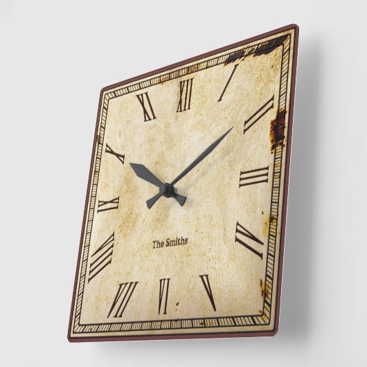 ヴィンテージロ素朴ーマン数字エージドSQクロック顔 スクエア壁時計 (傾斜)
