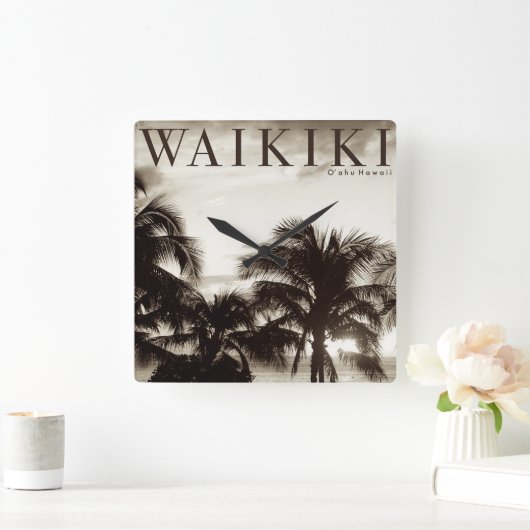 ヴィンテージワイキキハワイアンパーム スクエア壁時計 (ホーム)