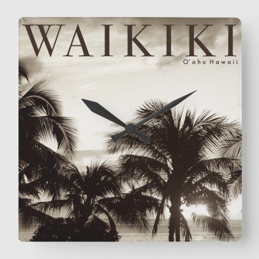 ヴィンテージワイキキハワイアンパーム スクエア壁時計 (正面)