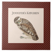 ヴィンテージワイズフクロウと茶色とクリーム水玉模様 タイル (正面)