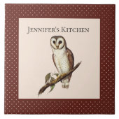 ヴィンテージワイズフクロウ2 (ブラウンとクリームの水玉模様) タイル (正面)