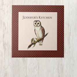 ヴィンテージワイズフクロウ2 (ブラウンとクリームの水玉模様) タイル