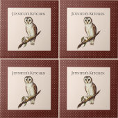 ヴィンテージワイズフクロウ2 (ブラウンとクリームの水玉模様) タイル