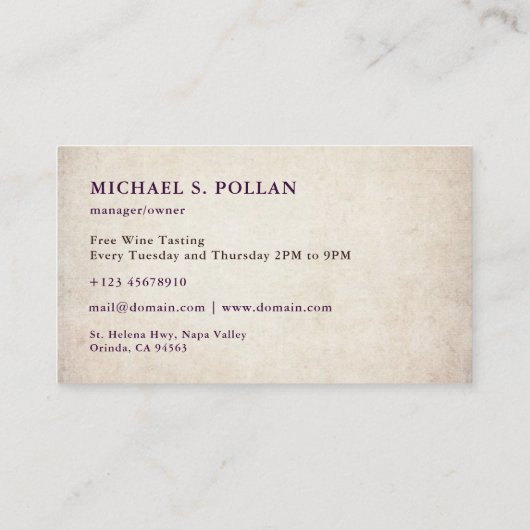 ヴィンテージワイナリーワインメーカーSomelier Grapeロゴ 名刺 (裏面)