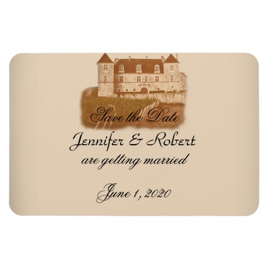 ヴィンテージワイナリー結婚式の日付の保存 マグネット (横)