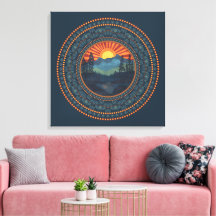 ヴィンテージワイルダネサンセットドットマンダラキャンバス