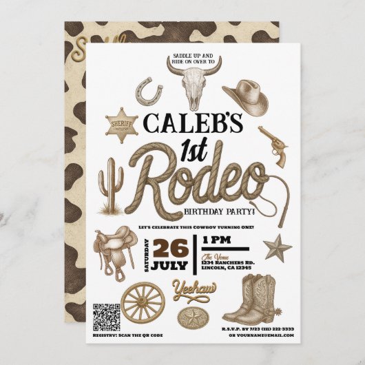 ヴィンテージワイルドウェスト1stロデオウェスタンバースデーパーティー 招待状 (正面/裏面)