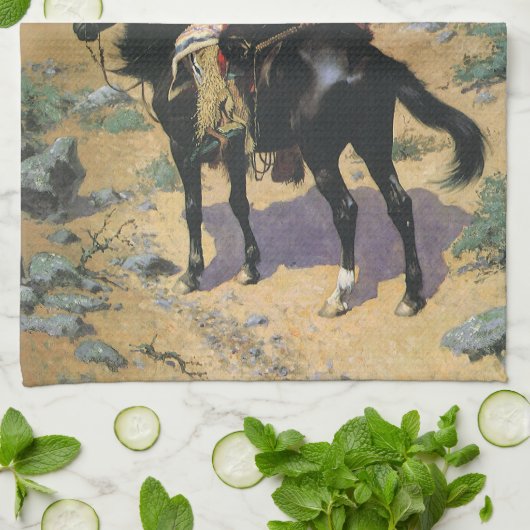 ヴィンテージワイルドウエストアンインディアントラッパーby Remington キッチンタオル (折り畳み)