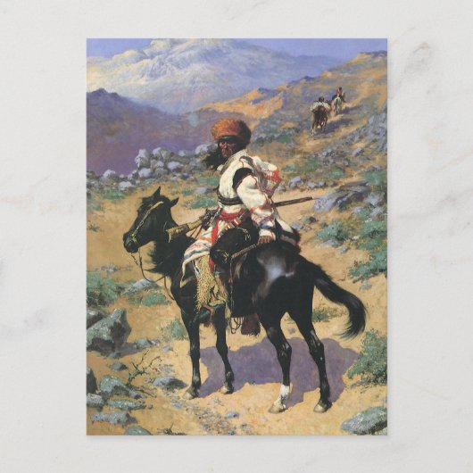 ヴィンテージワイルドウエストアンインディアントラッパーby Remington ポストカード (正面)