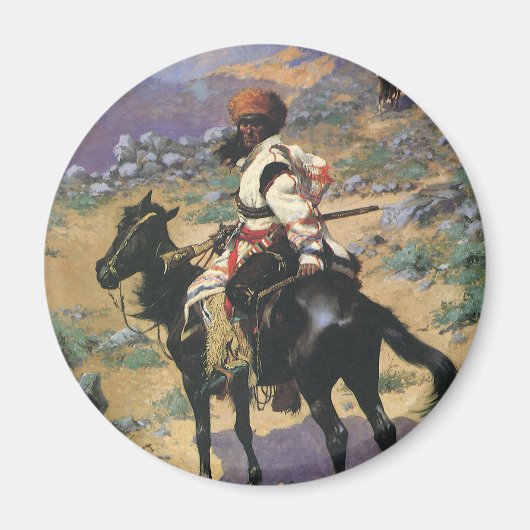 ヴィンテージワイルドウエストアンインディアントラッパーby Remington マグネット (正面)