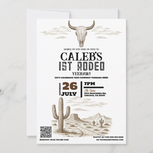 ヴィンテージワイルドウエストウェスタン1stロデオバースデーパーティー 招待状 (正面)