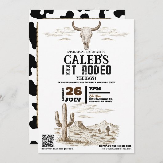 ヴィンテージワイルドウエストウェスタン1stロデオバースデーパーティー 招待状 (正面/裏面)