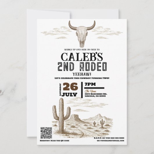 ヴィンテージワイルドウエストウエスタンロデオバースデーパーティー 招待状 (正面)