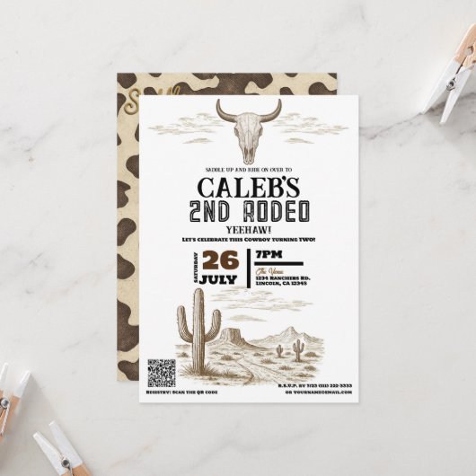 ヴィンテージワイルドウエストウエスタンロデオバースデーパーティー 招待状 (正面/裏面インサイチュ)