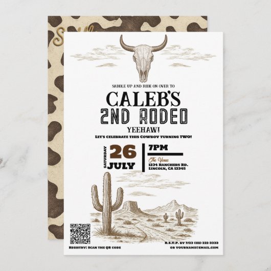 ヴィンテージワイルドウエストウエスタンロデオバースデーパーティー 招待状 (正面/裏面)