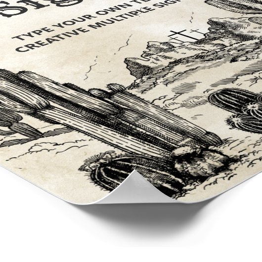 ヴィンテージワイルドウエストカウボーイバースデーパーティーテーブルサイン ポスター (角)