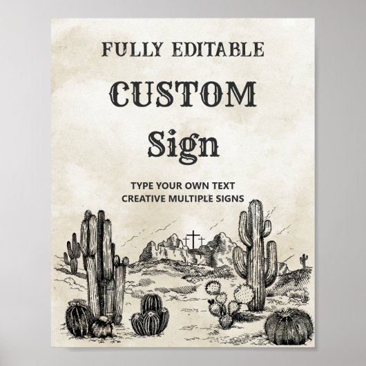 ヴィンテージワイルドウエストカウボーイバースデーパーティーテーブルサイン ポスター (正面)