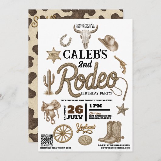 ヴィンテージワイルドウエストロデオウェスタンバースデーパーティー 招待状 (正面/裏面)