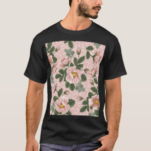 ヴィンテージワイルドバラ:フローラ背景 Tシャツ