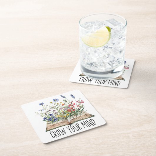 ヴィンテージワイルドフラワーの本愛好家あなたの心を成長引用文 スクエアペーパーコースター (インサイチュ)