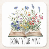 ヴィンテージワイルドフラワーの本愛好家あなたの心を成長引用文 スクエアペーパーコースター (正面)