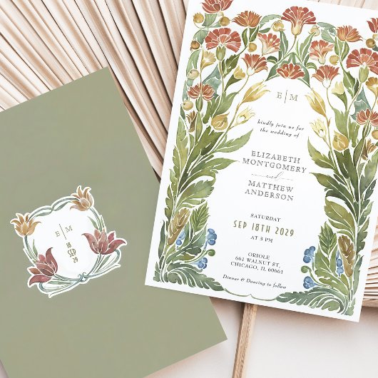 ヴィンテージワイルドフラワーの結婚水色 招待状