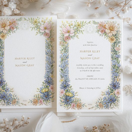 ヴィンテージワイルドフラワーエレガンス結婚式招待状 招待状