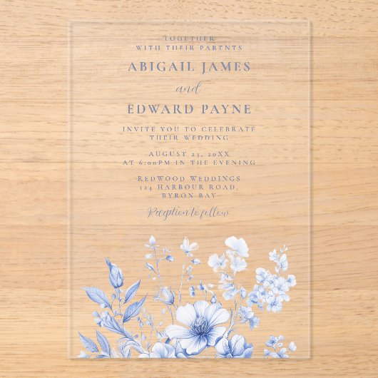 ヴィンテージワイルドフラワーエレガントな結婚式 アクリル招待状 (正面)