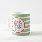 ヴィンテージワイルドフラワーオンボホセージグリーンストライプズ コーヒーマグカップ (正面左)